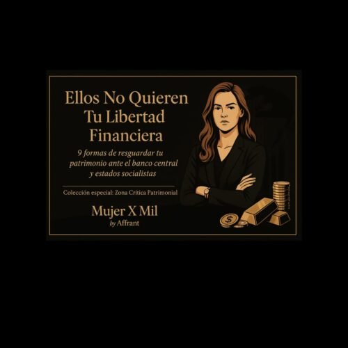 Mujer empresaria de alto perfil revisando activos financieros digitales en una oficina elegante, símbolo de autonomía frente al control estatal